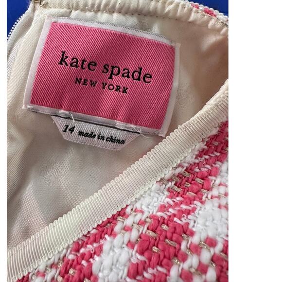 Kate Spade Gingham Tweed Dress Ivory Peach Nectar Size 14 Sleeveless - Picture 5 of 11
